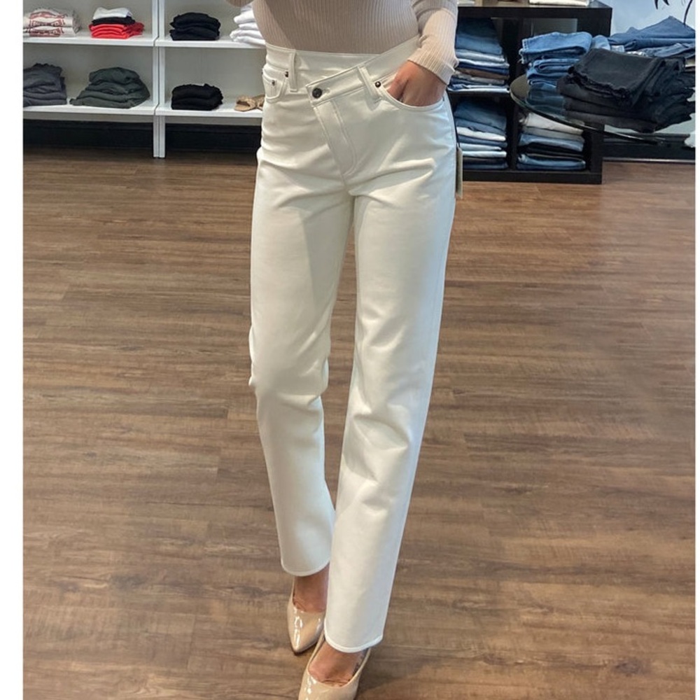 Agolde Recycled Leather Criss Cross Straight white Leather Pants